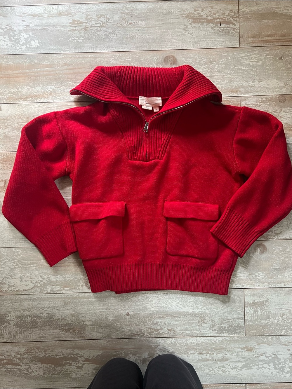 Red Half-Zip Sweater with Front Pockets